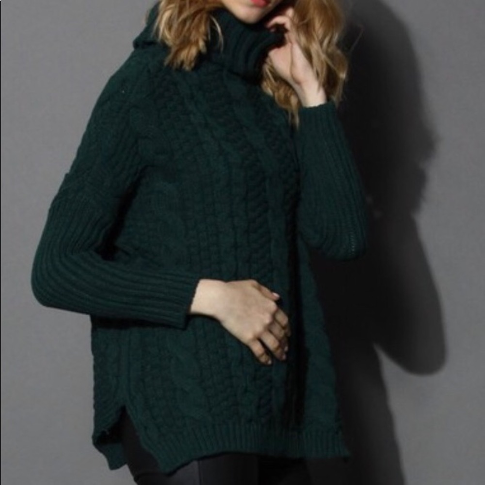 Chicwish Green Cableknit Turtleneck Sweater